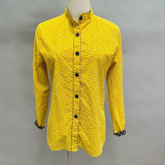 Vintage‎ 70s yellow twill floral print button up long sleeve top Size Small - Picture 2 of 16
